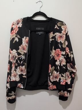 Sanctuary Black Bomber Jacket with Pink and Cream Floral Print